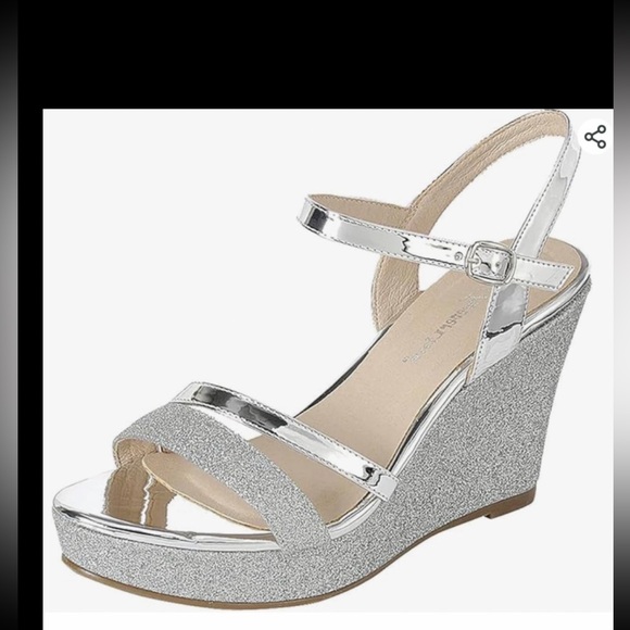 Gorgeous silver glitter wedge sandals - Picture 1 of 6